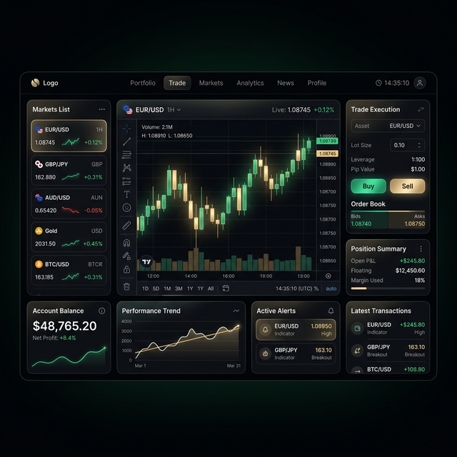 Hexavault Trading Dashboard Mockup